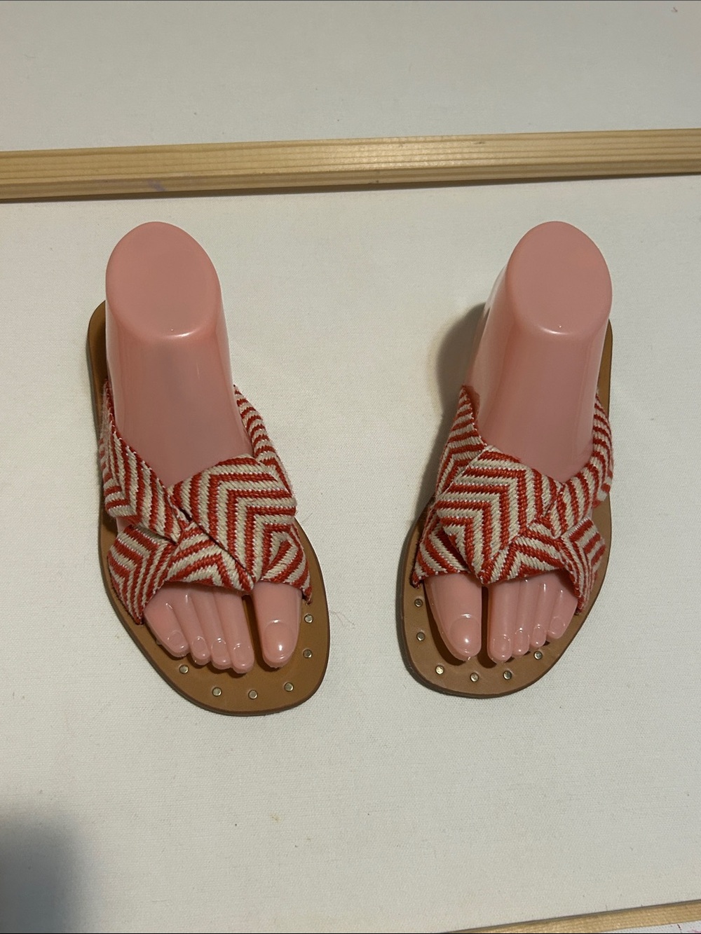 Woven Chevron Red & White Slide Sandals - Women